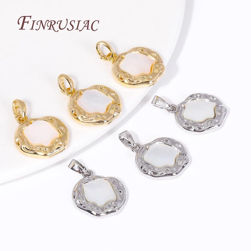 18K Gold Plated Brass Metal Inlay Shell Geometry Charm Pendants For Necklace Supplies,Pendant Accessories DIY Jewelry Crafts