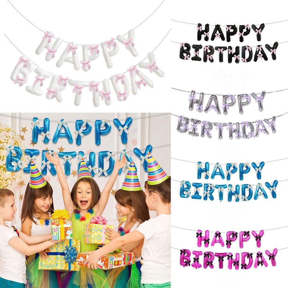 16 inch Happy Birthday Balloons Bow Ribbon Birthday Party Decoration Letter Balloons Balloon Set Aluminum Foil Balloons Party