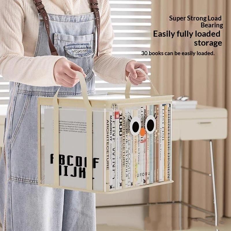 Foldable Book Box Student Dormitory Classroom Book Organizer Transparent Waterproof Book Organizing Storage Box Pouch