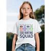 European Size Childrens Crew Neck Short Sleeved T Shirt with Bunny and Egg Hunt Team Pattern