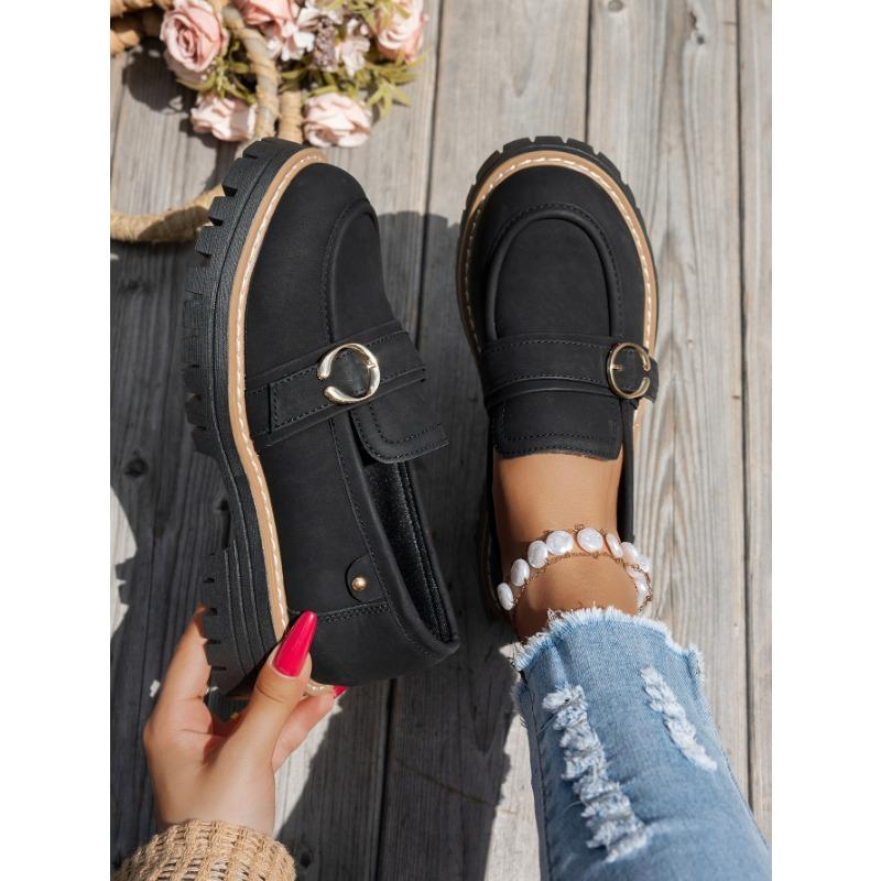 

Новые туфли-одинарки на толстой подошве с низкой посадкой и пряжкой, женские, большого размера, ретро-обувь для ног, источник wish 43 чёрный