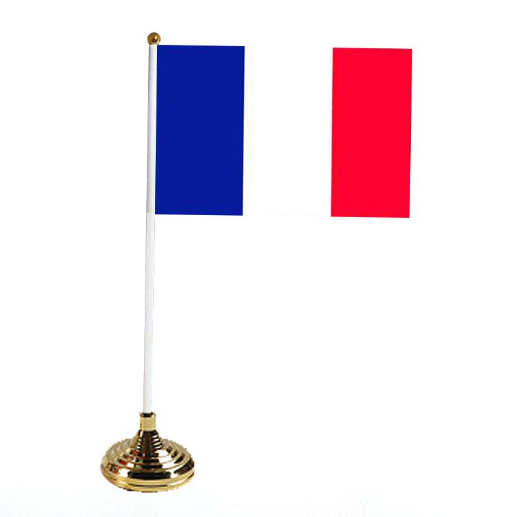 Office Table Flag Polyester 15 * 21cm Small Flag Plastic Flagpole Ornament with Base Table Flag