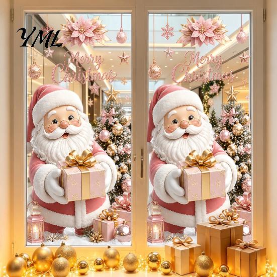 Removable Festive Wall Art Christmas Window Clings, Cute Snowman Santa Penguin Reindeer Stickers for Decals Glass, Reusable Holiday Static PVC