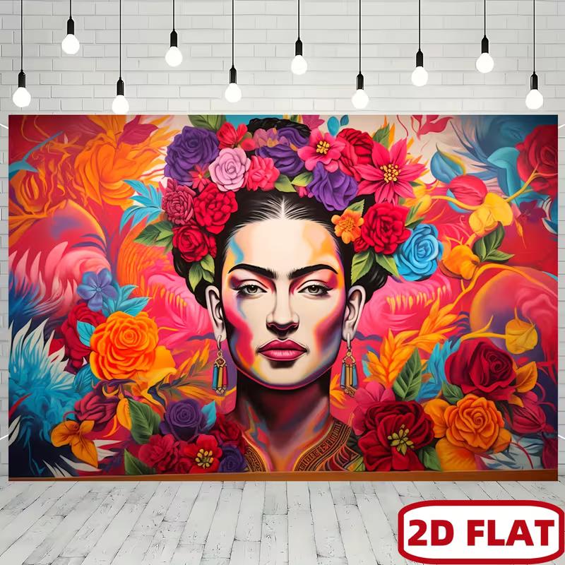 2D Vibrant Floral Frida Kahlo Background Cloth Mexican Style Photo Prop