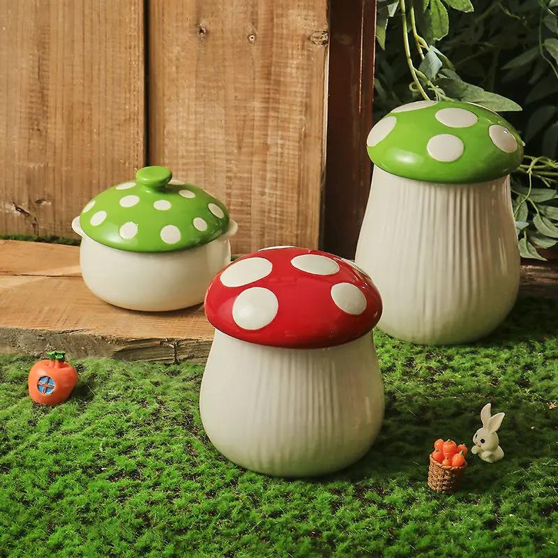 Red Mushroom Western Pasta Plate Ceramic Coffee Cup with Lid Fine Dessert Salad Bowl Kitchen Ceramic Stew Cup Mushroom Garnish