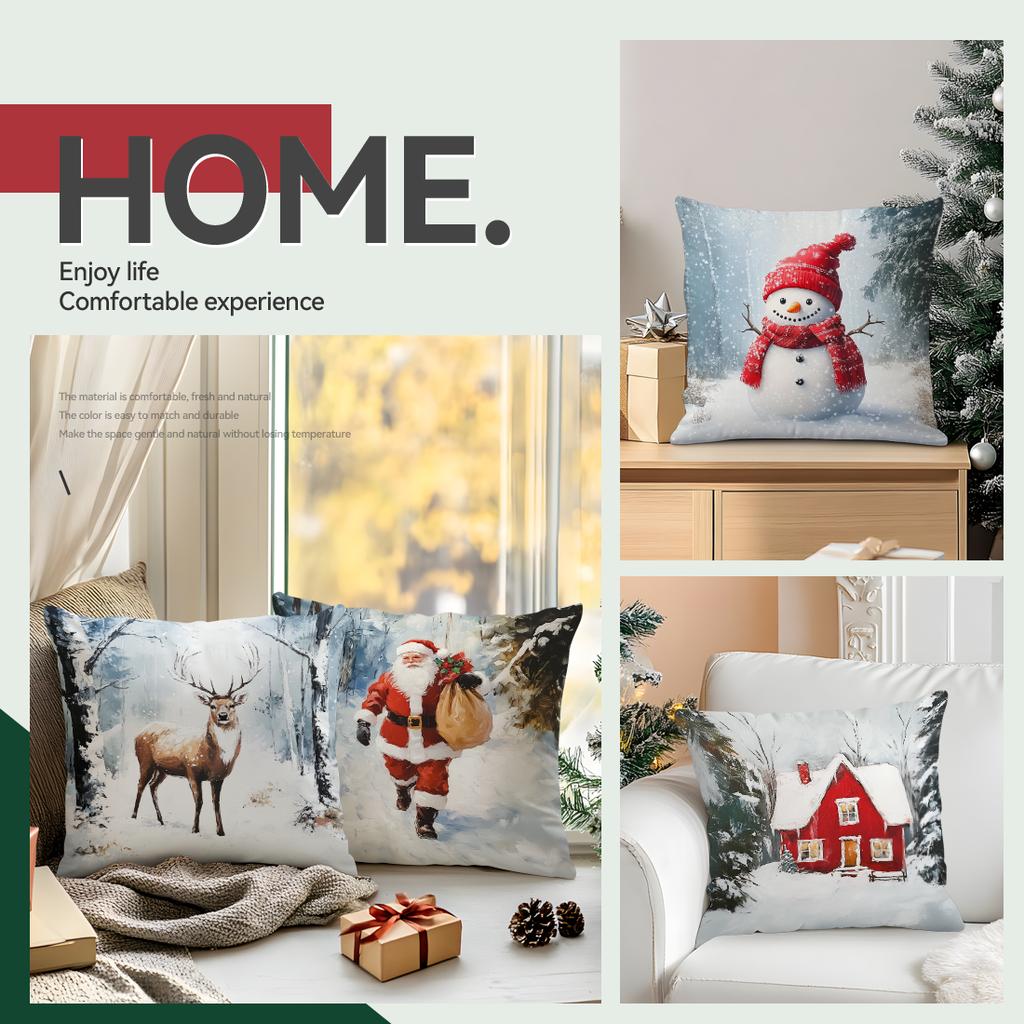 Christmas Theme Cushion Pillowcase Printed Polyester 45X45Cm Throw Pillowcover Decorative Sofa Cushion Pillowslip Home Decor