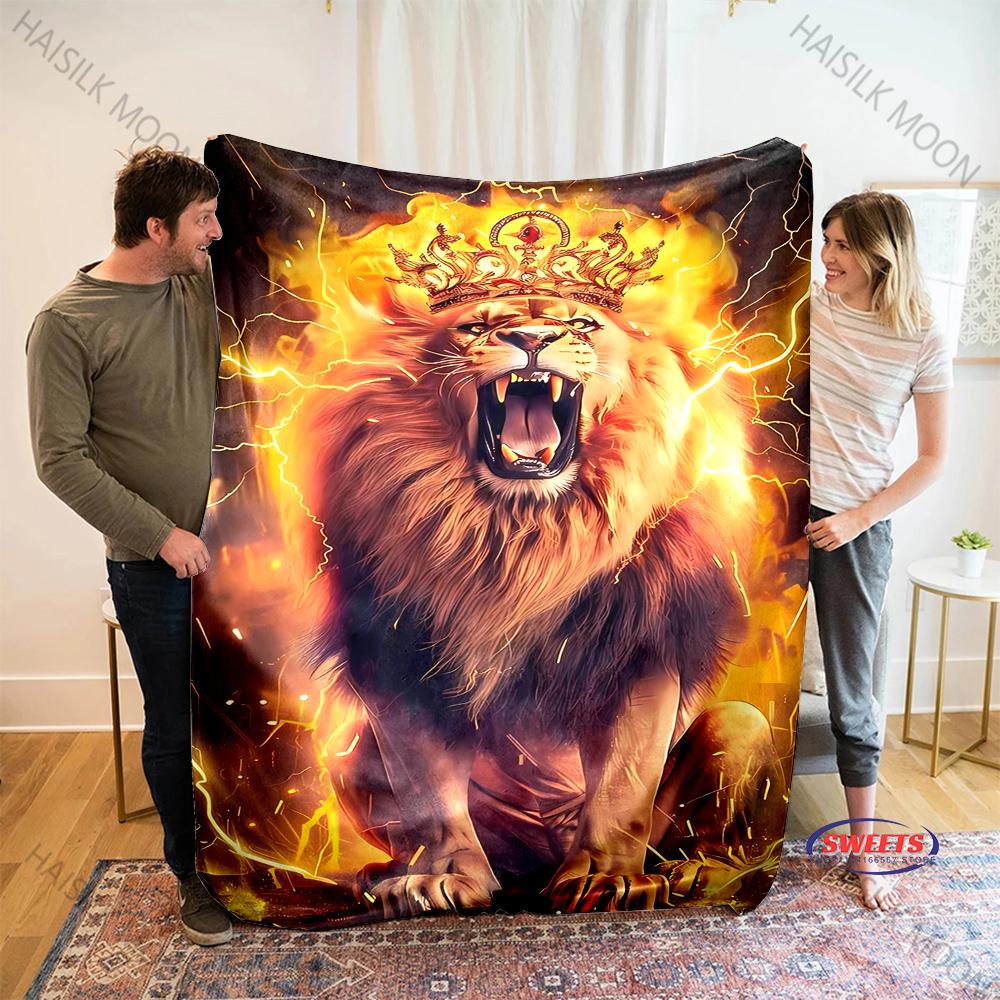 Lion Crown Themed Blanket for Couch or Bed - 3D Pattern Decorative Blankets - Cozy Soft Fuzzy Blankets Suitable for All Seasons