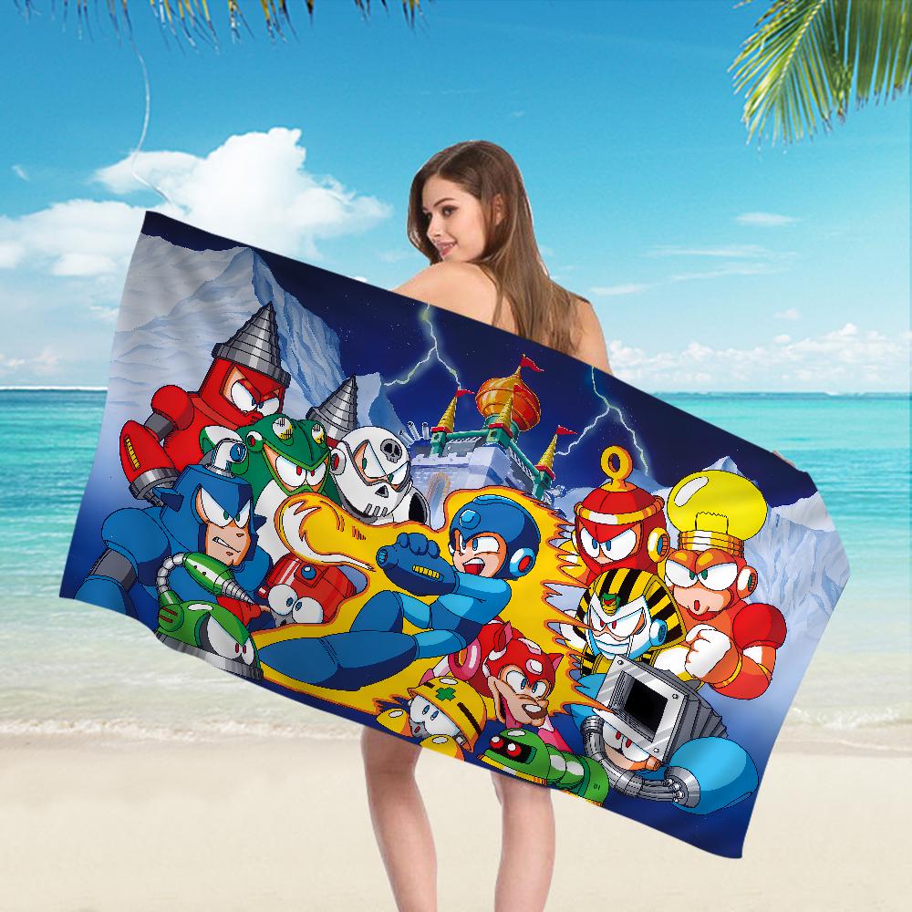 1pc Cartoon Anime Mega Man Microfiber Beach Towel Absorbent Quick Dry Soft Yoga Swimming Resort Mountain Climbing Towel