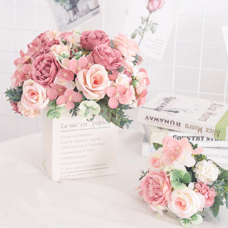 7 Heads Silk Peony Artificial Flower Hydrangea For Room Home Decoration Wedding Bride Bouquet Rose False Table Plant Accessories