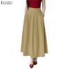 Women Casual Elastic Waist Solid Color Loose Long Skirts