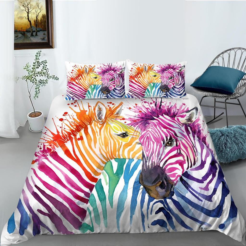 3D-Digitaldruck-Bettwäsche-Set, Bettbezug und Kissenbezug, Einzelbett, Doppelbett, große Tiermuster-Bettwäsche mit Reißverschluss, saubere, bequeme Bettwäsche