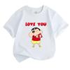 Kids Boys Girls Crew Neck Short Sleeve 100% Cotton T-Shirt, Cute Cartoon Character Print LOVE YOU Heart Pattern Casual Breathable Summer Tee for Child