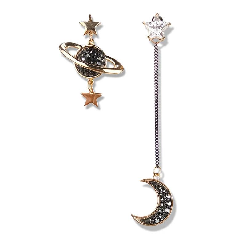 SUMENG New Fashion Korean Exquisite Earrings Asymmetrical Star Moon for Women Temperament Earring Long Personality Ear Jewelry