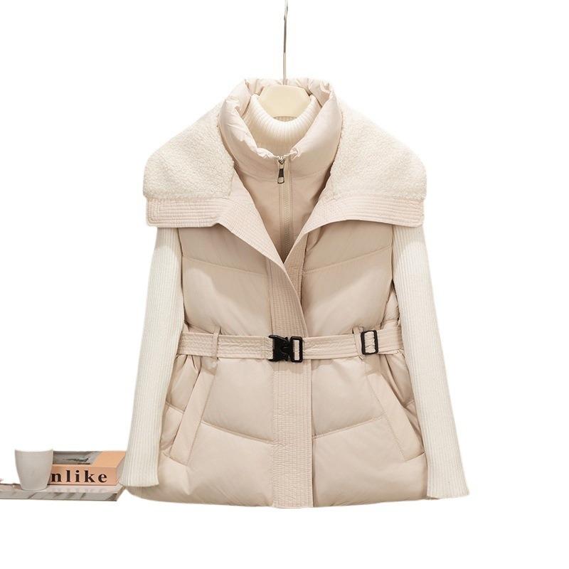 European big collar down cotton vest women's short splicing lamb wool vest waist jacket new