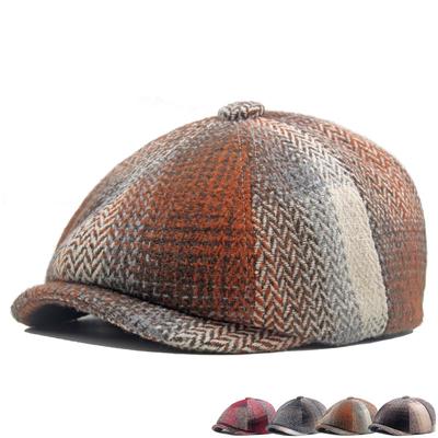 Herfst Winter Baret Mannen Achthoekige Cap Vrouwen Kleur Visgraat Krantenjongenspet Plaid Warme Cap