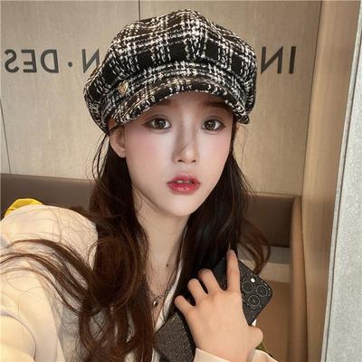 Women's Daily Heart Point Check Newsboy Cap