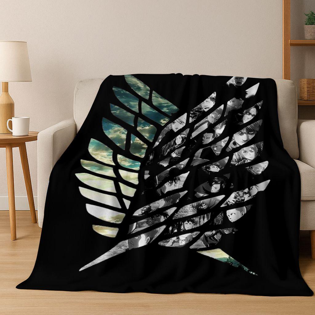 2026 New Anime Attack on Titan Eren Mikasa Cartoon Flannel Blanket,Cozy Soft Throw Blanket for Home Bedroom Bed Sofa Cover Kids