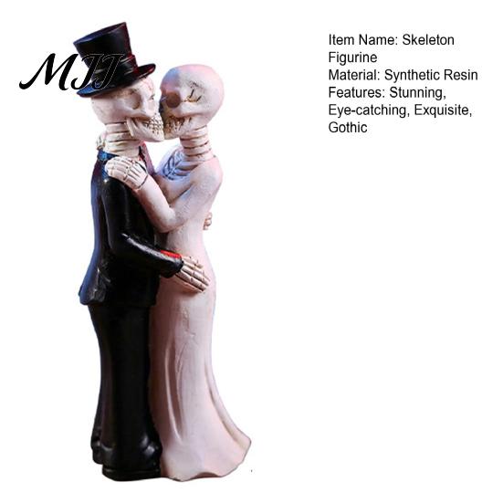 Unique Skeleton Collectible Kissing Couple Figurine Wedding Skull Bride And Groom Sculpture Day Small Statue of The Dead Gothic Resin for Halloween
