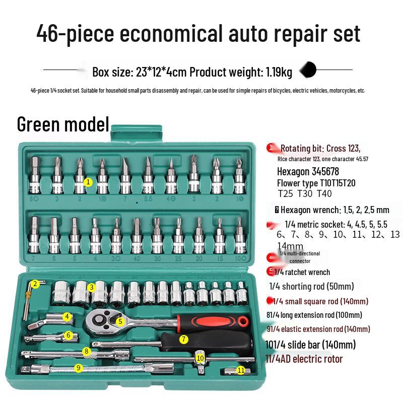 46-Piece Automotive Ratchet Wrench and Socket Repair Tool Set