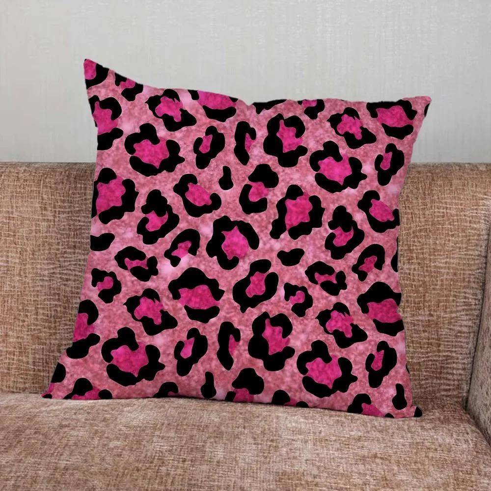 Pink Leopard Pattern Suitable For Home Bedroom Car Office Decoration Living Room Sofa Cushion Cover Pillowcase