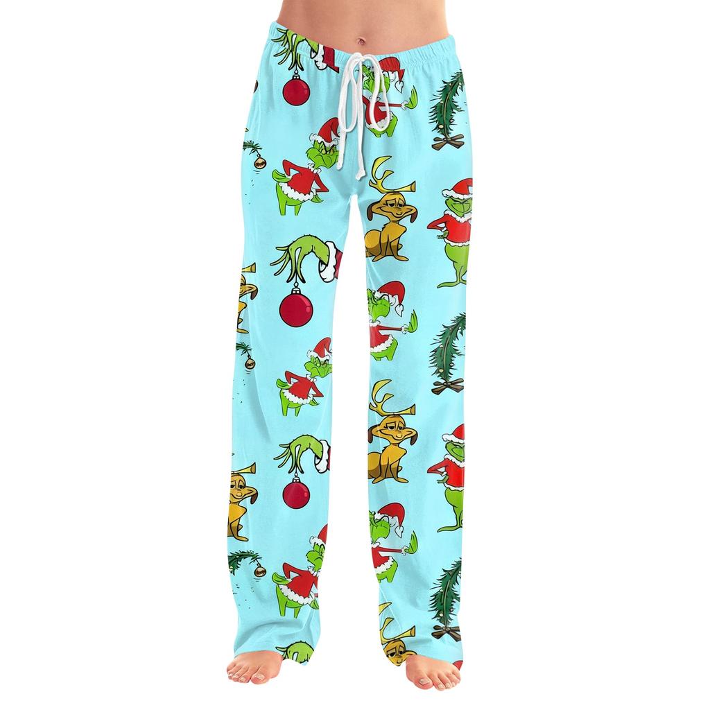 Women's Christmas Print Pants with Elastic Waist and Casual Sleepwear