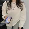 Women Heart-shaped Print Sweatshirt Round Neck Loose Pullover Hoodies Students Fashion Ladies Sweater Velvet Autumn New Korean Style