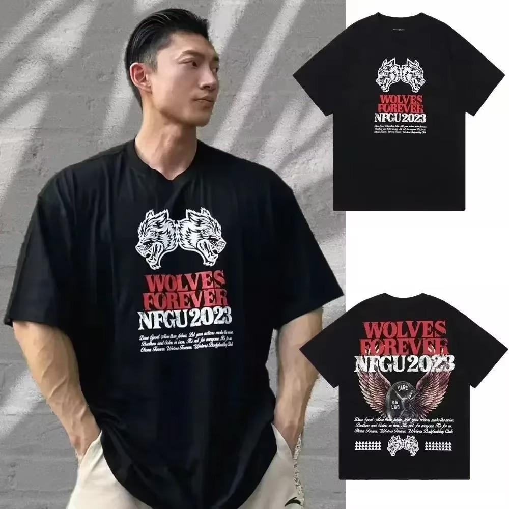 2024 Darc Sport Wolves T-Shirt Oversized Baumwoll-T-Shirt Fitnessstudio Fitness Herrenbekleidung Lässig Damen Kurzarm-Tee Darcsport T-Shirt