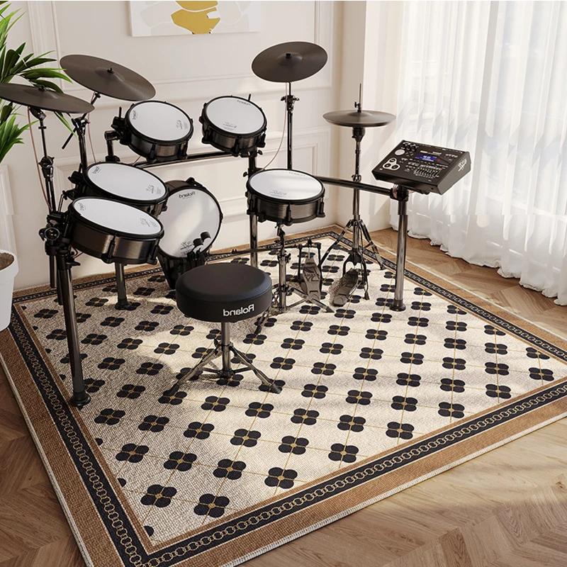 Moderner Wohnzimmerteppich Heimdekoration Mode Luxus Trommel Abstraktes Musiksymbol Schwarz Weiß Kariert Große Fläche Schlafzimmer Dekor Teppiche