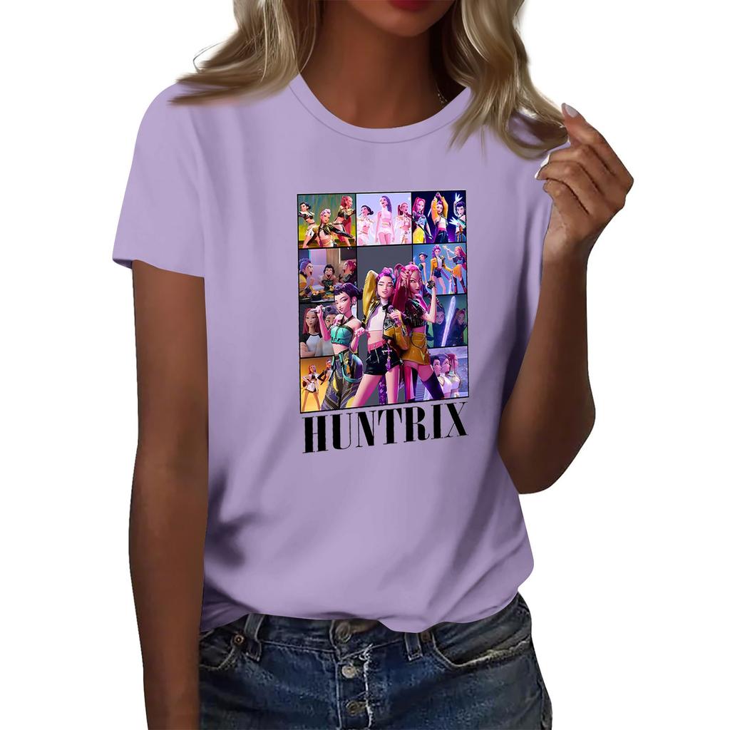 Women's  Group 2D Printed Round Neck Short Sleeve Top