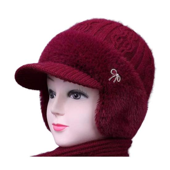 Căciulă tricotată cu clape pentru urechi, căptușită cu fleece care elimină umezeala, caldă, design 3-în-1, șapcă de baseball, pălărie de exterior pentru vreme rece