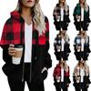 Plaid Color Block Plush Hooded Zipper Sweatshirt Jacket – Autumn/Winter Collection