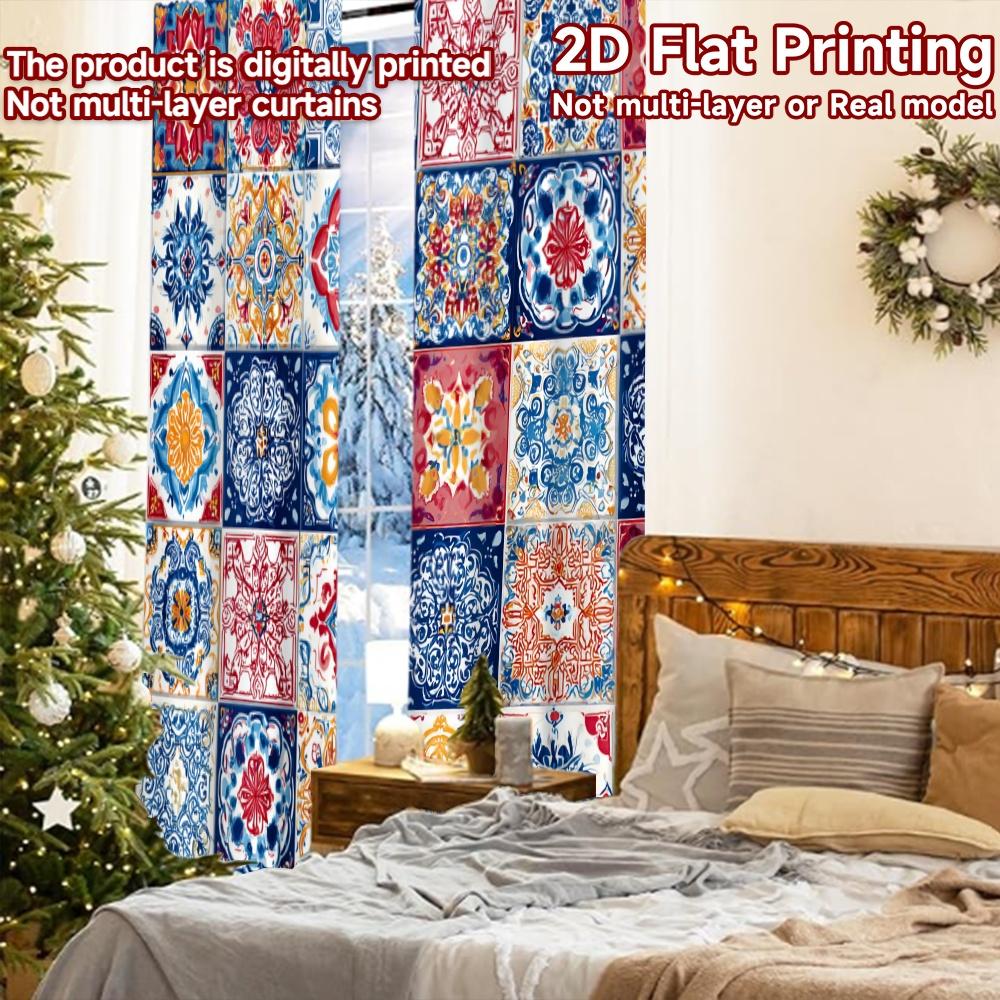 2 Stück, 2D-FLACHDRUCK Vorhänge (Ohne Stange) Bunte Fliesen(1) Feiertag Halloween Weihnachten Bedruckte Vorhänge Langlebiges Polyester