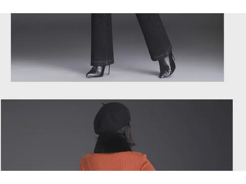 Jeans de Felpa de Piel de Cordero de Invierno de Cintura Alta para Mujer - Pantalones Acampanados de Algodón 2023