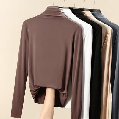 Women's Modal Turtleneck Undershirt Long Sleeve T-shirt Spring Autumn Winter Solid Color Stretch Tight Top