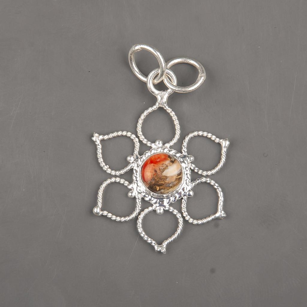 Orange Copper Turquoise 925 Solid Sterling Silver Pendant, Handmade Gemstone Pendant Jewelry, Gifts For Wife Earrings For Wedding Gift