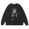 Vintage Washed Dark Anime Print Streetwear Hoodie Men - Retro Urban Sweatshirt With Cotton Lining