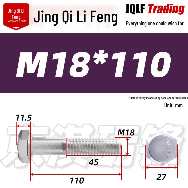 201 Stainless Steel Hex Head Bolt, Half Thread, M6-M30 Threaded Rod