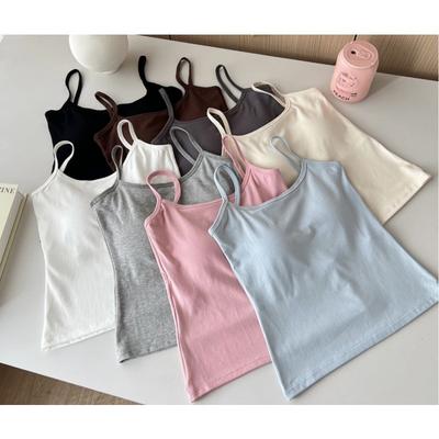 Summer Thin Pure Color with Chest Pad Fixed Cup Strap Small Vest with Slim Slim Body with Comfortable Base and Back Top