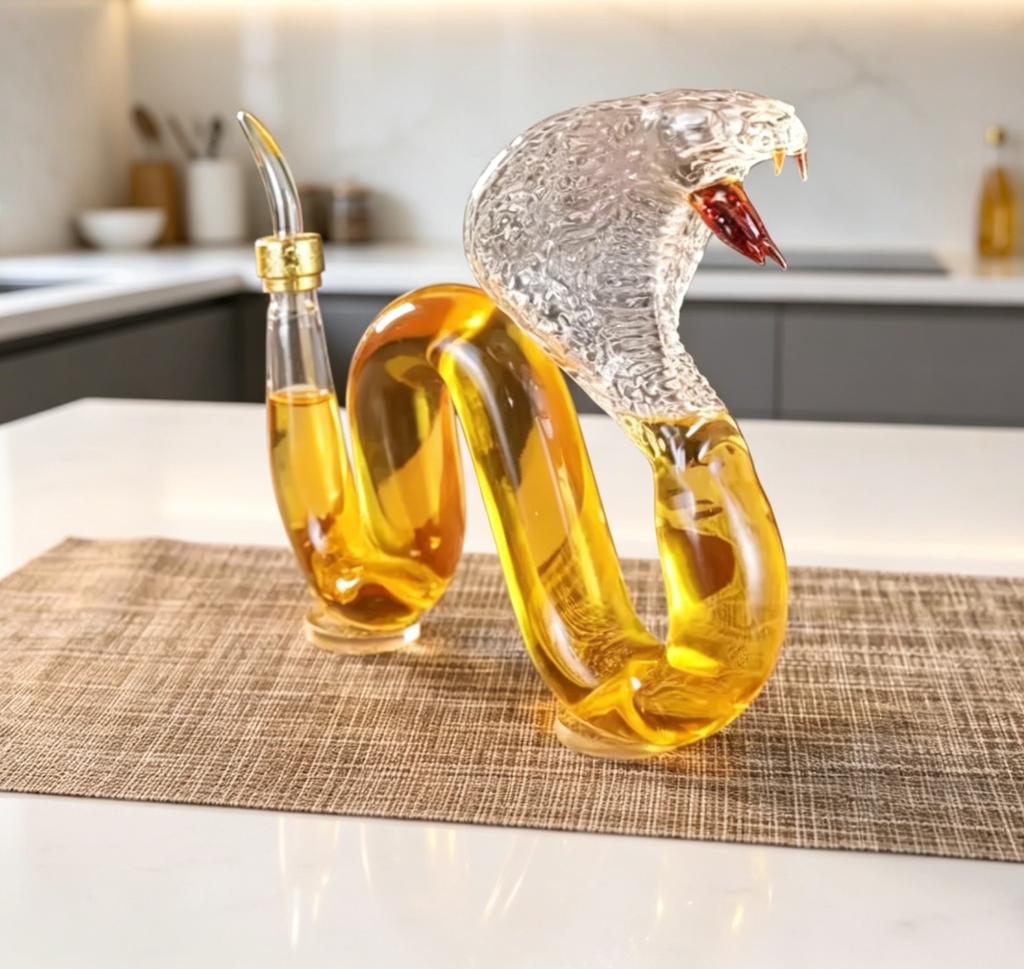 Unique Design Cobra Glass Liquor Decanter - Artistic Bottle for Whiskey Storage, Home Decor and Bar Use