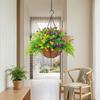 Artificial Flowers Hanging Basket for Outdoor Indoor with Leaves Faux Green Fern Plant in Pot