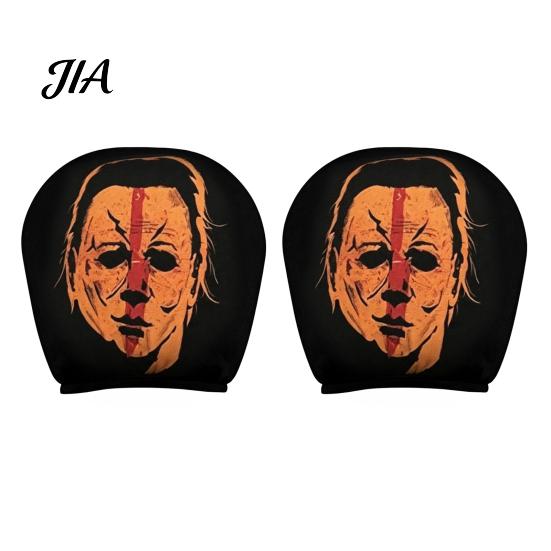 Spooky Auto Interior Accessories 2Pcs Funny Car Headrest Covers, Scary Faces Universal Fit Sleeve Seat Protectors, Breathable Soft Skin Friendly Cover