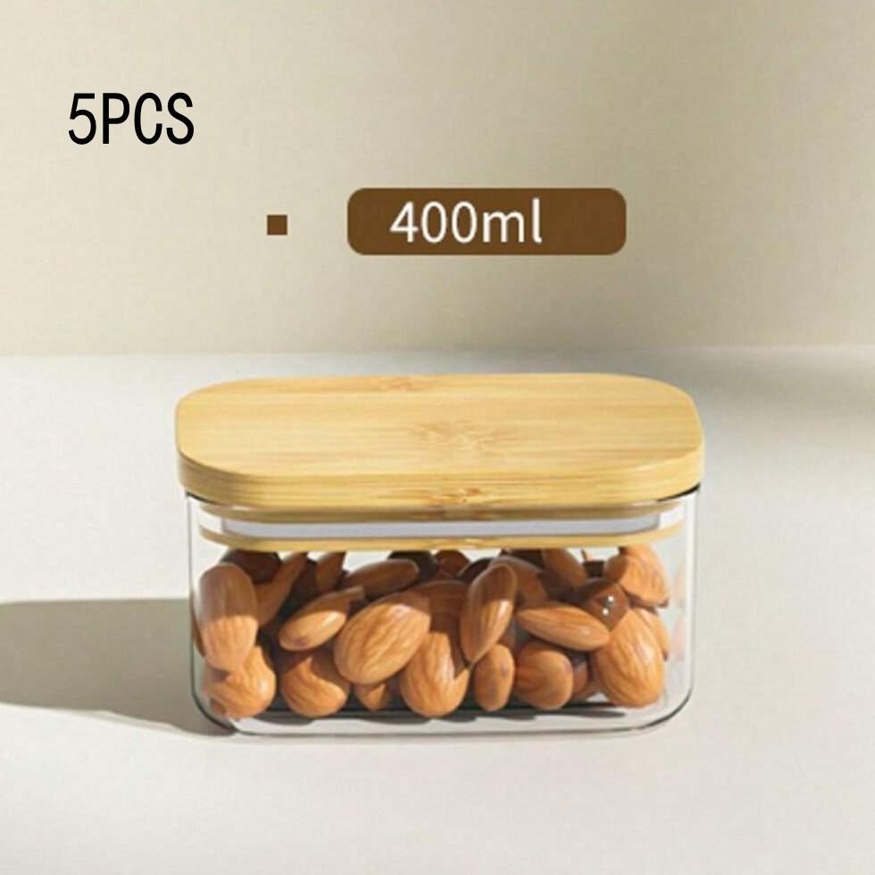 Rectangle Clear Storage Jars with Bamboo Lids For Sugar Coffee Pantry Organizer Container for Pasta Tea Candy Nuts