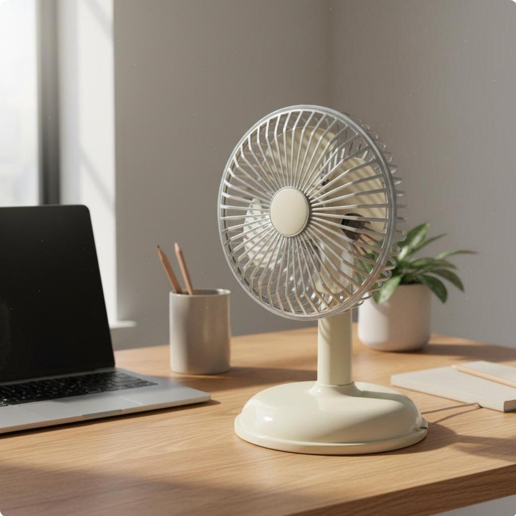 Retro Desk Fan Adjustable Angle Battery-Powered Table Fan Quiet Functioning for Office