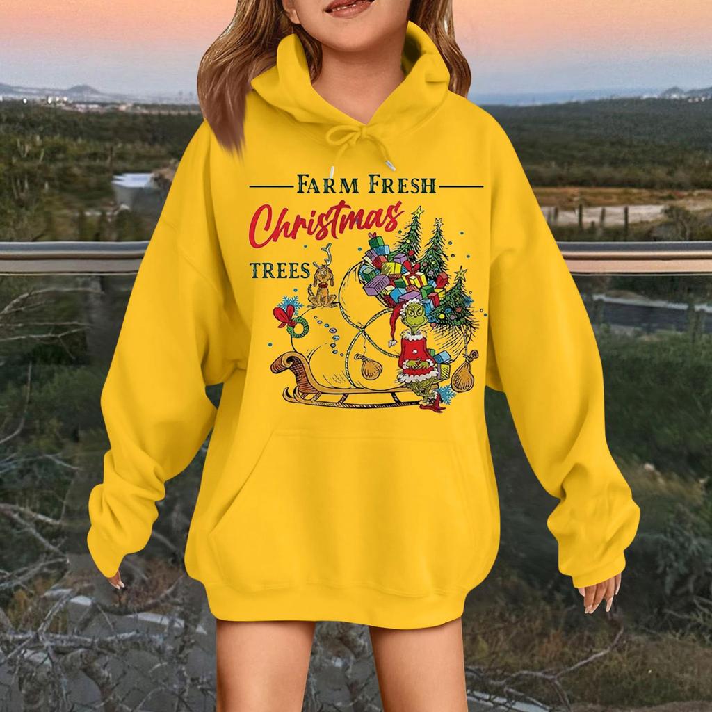 Children's Fashionable Casual Long-sleeved Loose Christmas Print Pullover Hooded Sweatshirt