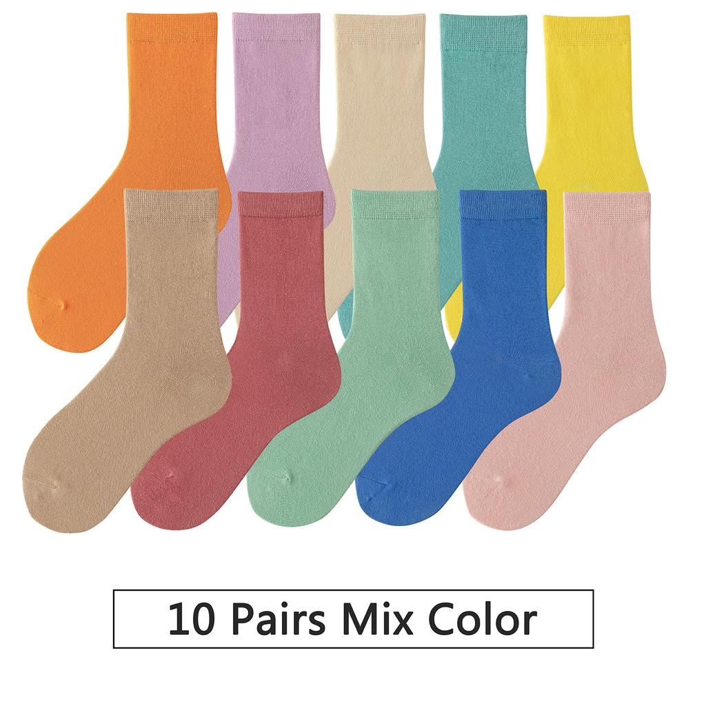 10 Pairs/Lot New Woman Cotton Socks Men Sock Solid Color Autumn Spring For Female's Soft Breathable Colorful Girl