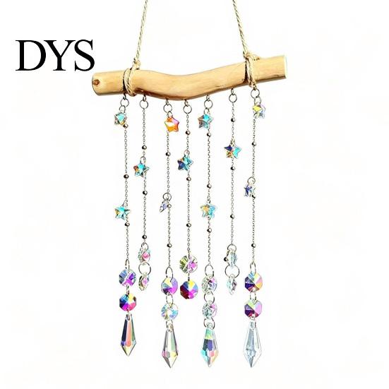 Outdoor Courtyard Accessory Crystal Wind Chime Pendant, Glittering Sun Catchers with Long Indoor Window Ornament Tassel, Sophisticated Hanging