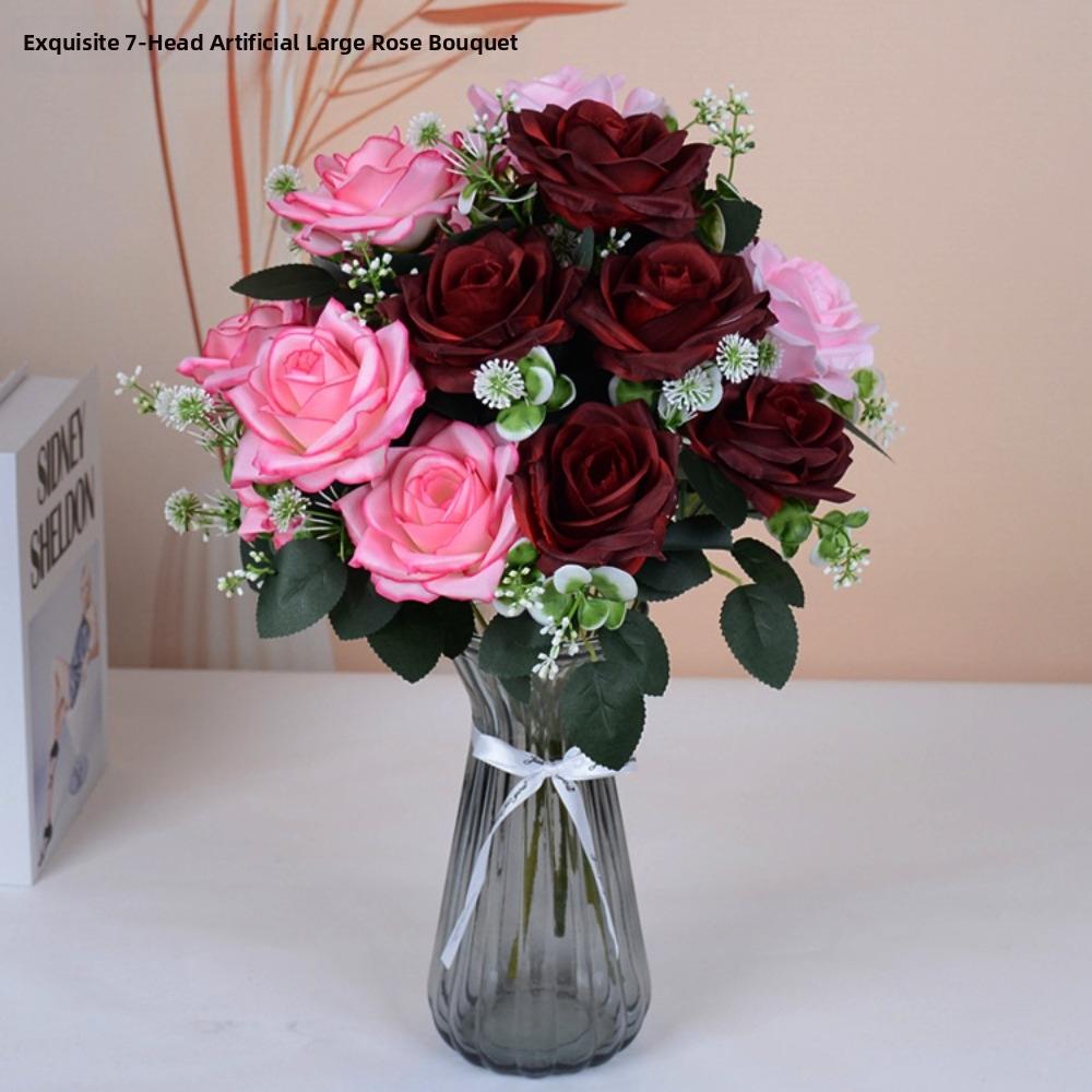 7 Heads Real Happy Flower Mini 8 Colors Valentine's Day Flowers Photography Photo Gift Natural Simulated Rose Home Decorative