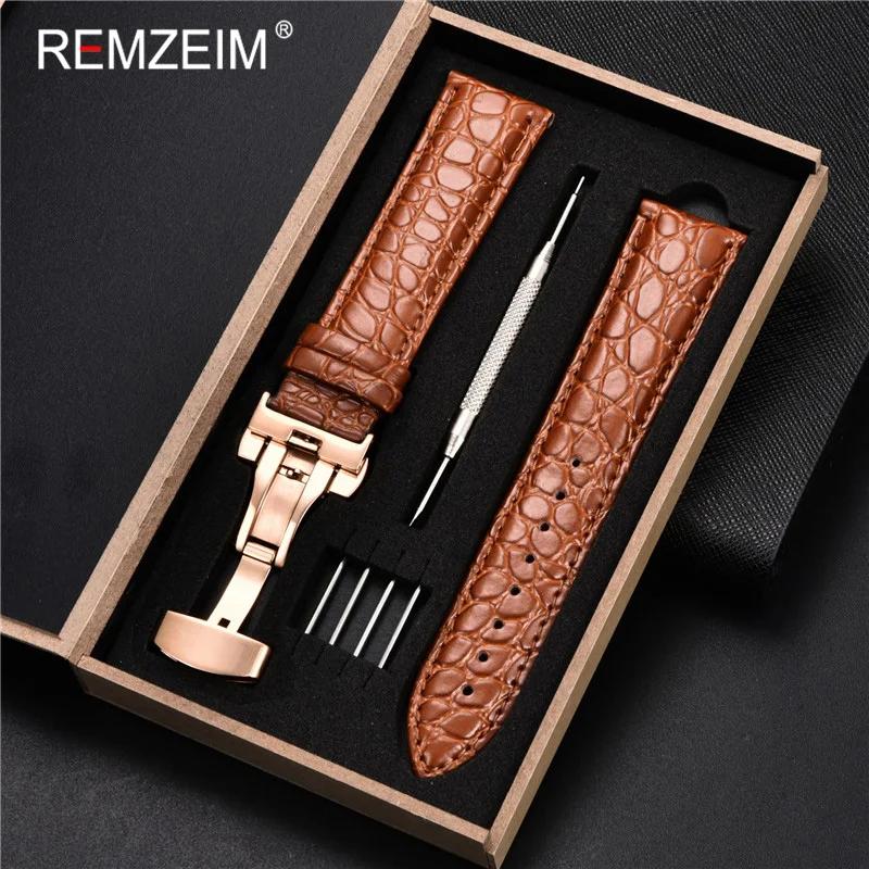 Leather Watch Band 18/20/22/24mm Universal Bracelet Crocodile Pattern Business Watchband Accessories with Gift Packing Box
