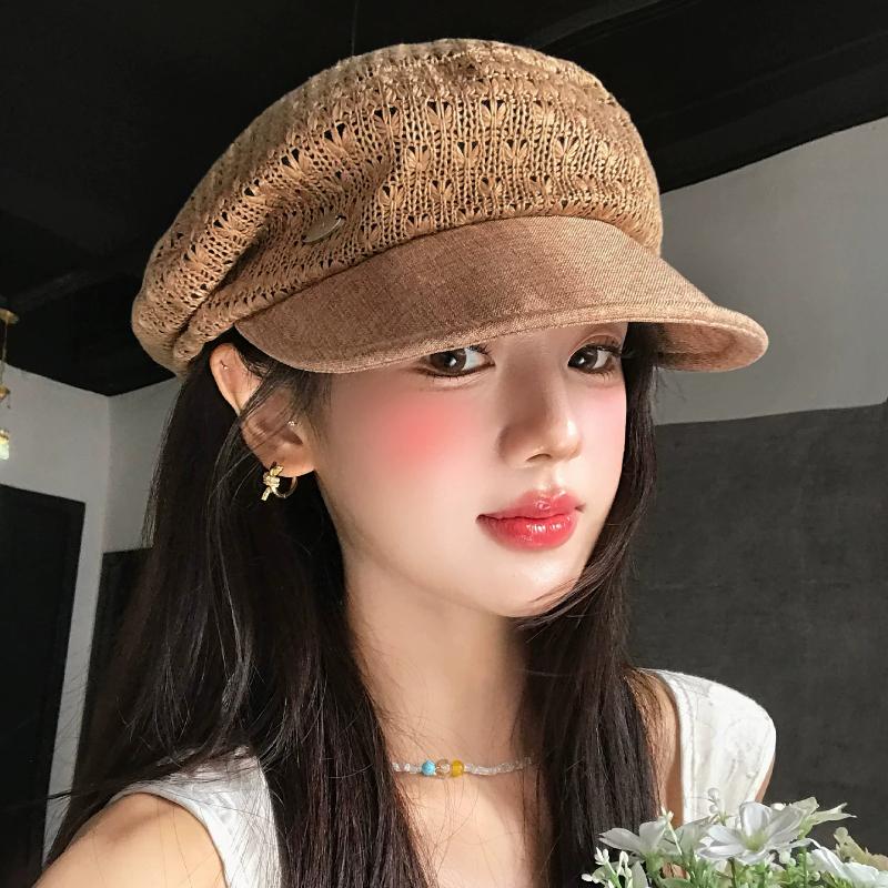 Korean Fashion Stitching Hollow Berets Spring Summer Travel Sun Protection Versatile Breathable Literary Newsboy Hats for Women
