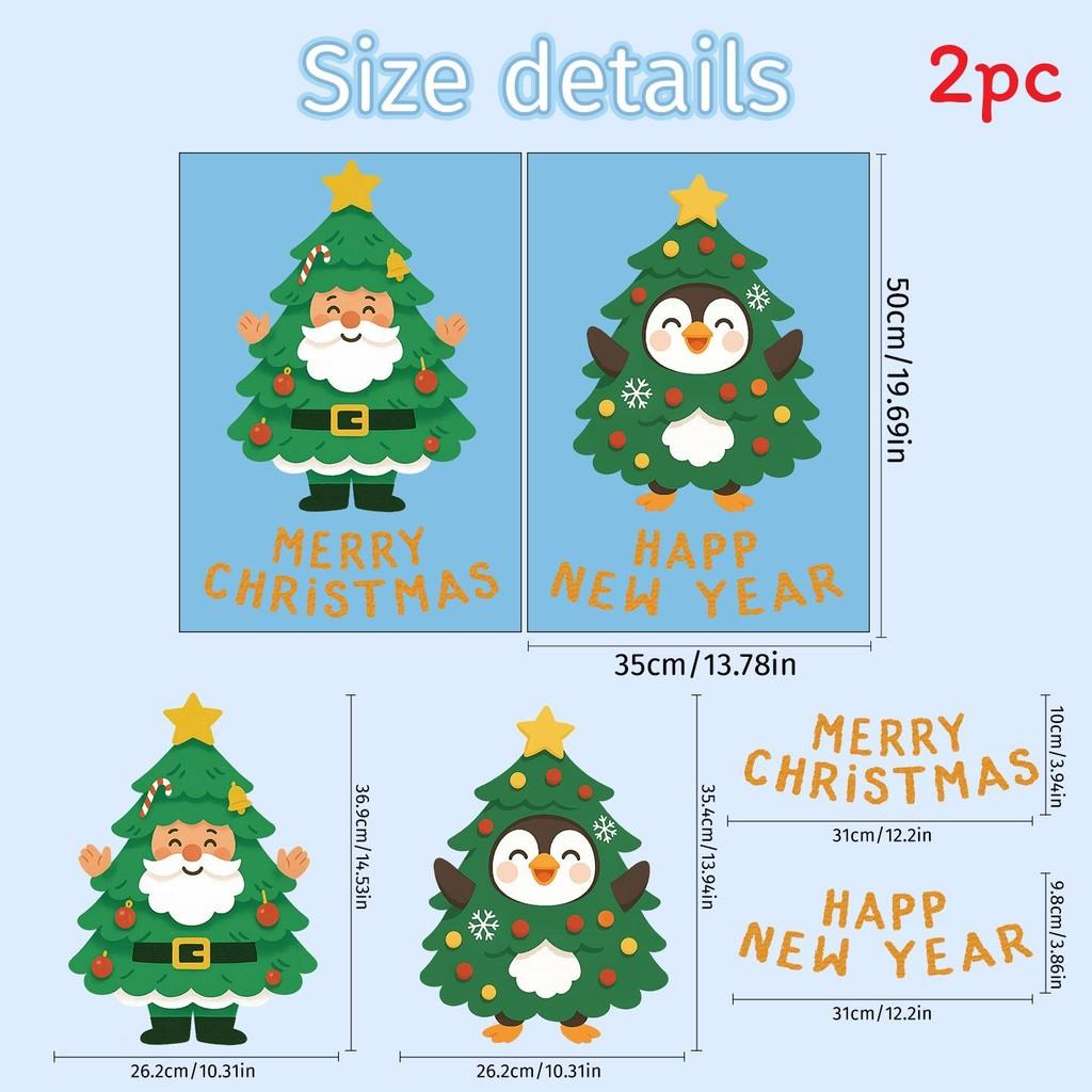 

Рождественская наклейка на дверь из ПВХ со статическим прилипанием с дизайном Санта-Клауса и пингвина, праздничная для